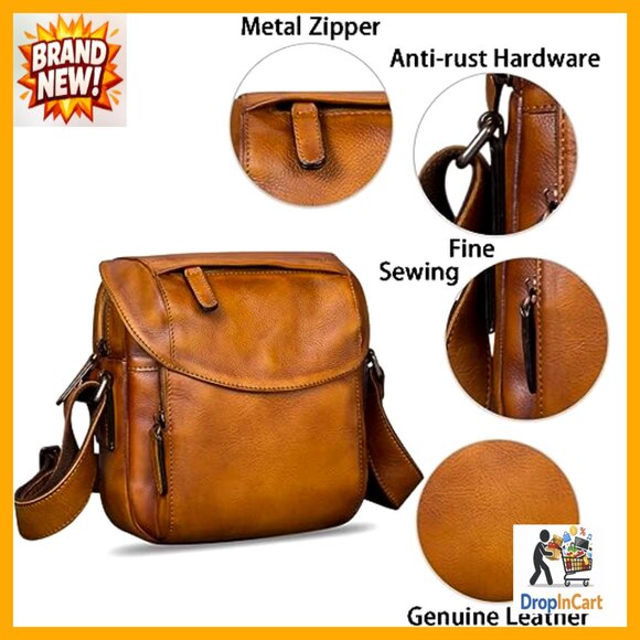 Genuine Leather Messenger Bag Vintage Retro Crossbody Shoulder Satchel Work - Picture 6 of 7